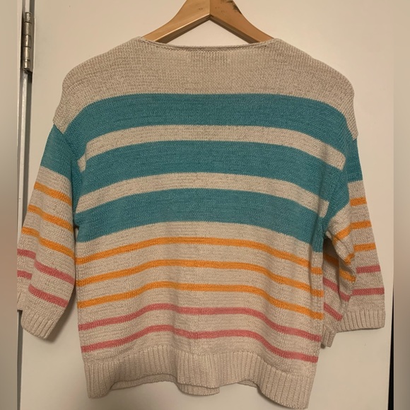 Cute lightweight striped Loft sweater, teal beige orange knit - Picture 7 of 7